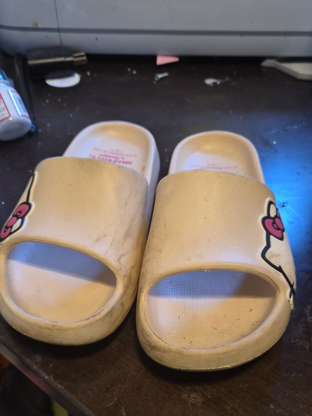 Sanrio Cream Slide Sandals with Pink Flower Accent